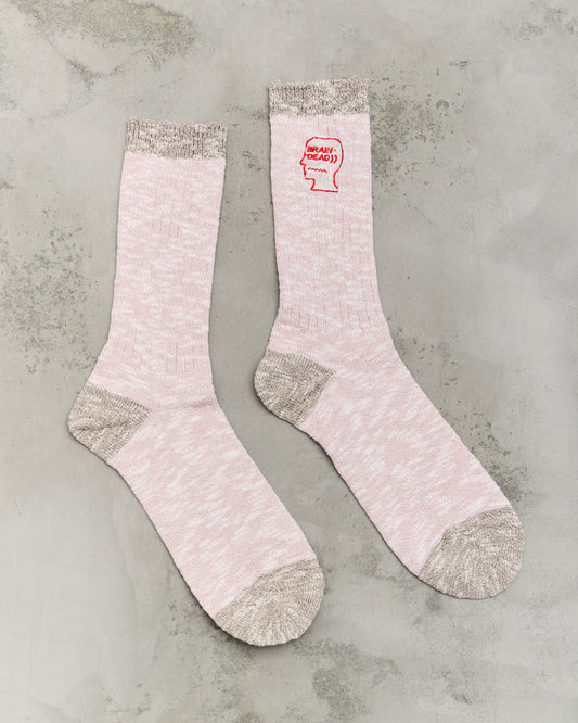 Brain Dead Marled Logohead Socks, Pink