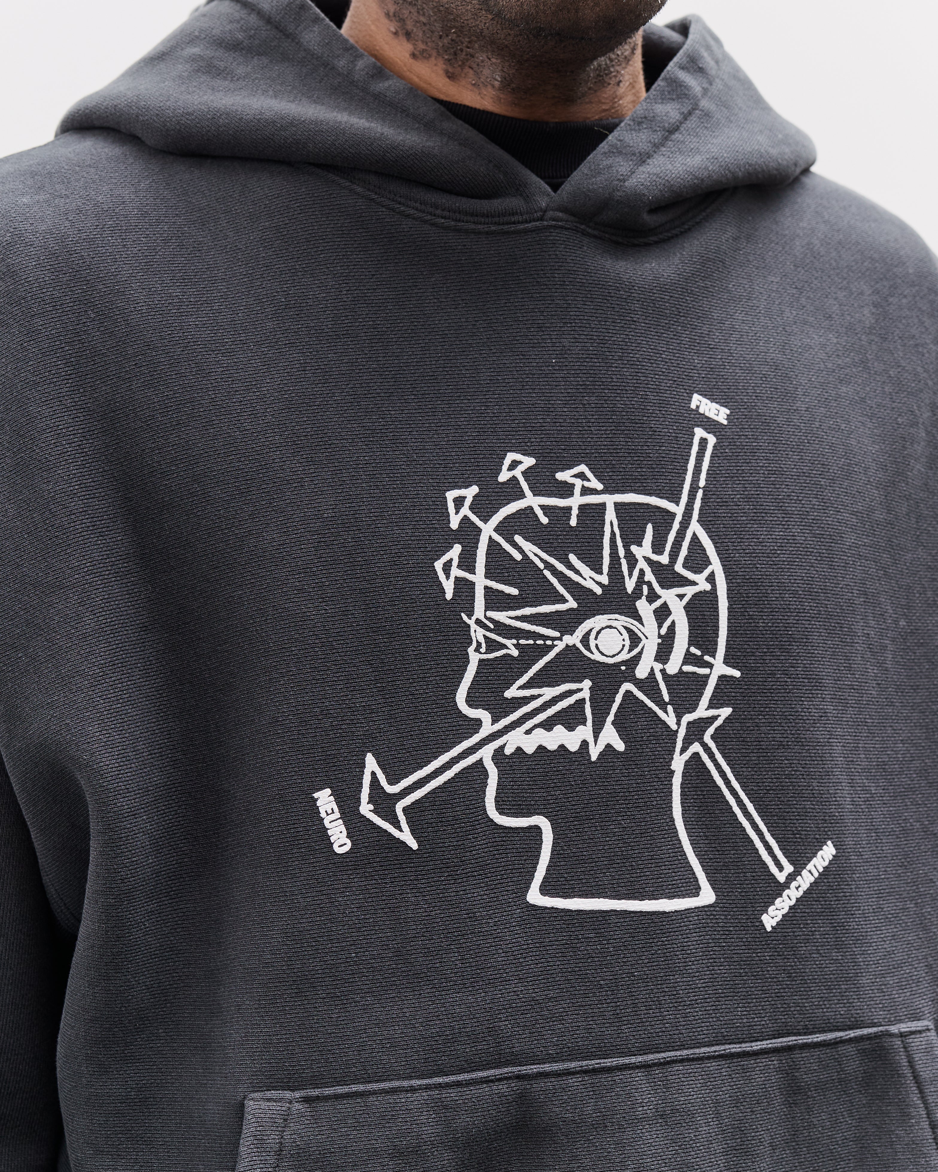 スウェット・トレーナー BRAIN DEAD FADED BLACK NEURO FREE ASSOCIATION SWEATSHIRT Neuro Free Association Hoodie - Washed Black – Brain Dead