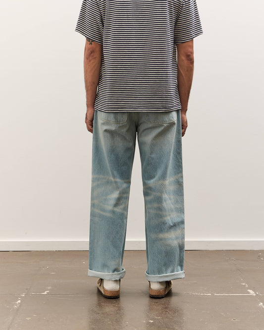 Brain Dead Type 00: 15 oz Denim, Light Washed Indigo