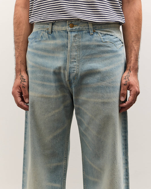 Brain Dead Type 00: 15 oz Denim, Light Washed Indigo