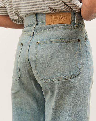 Brain Dead Type 00: 15 oz Denim, Light Washed Indigo