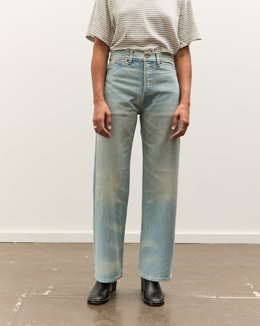 Brain Dead Type 00: 15 oz Denim, Light Washed Indigo