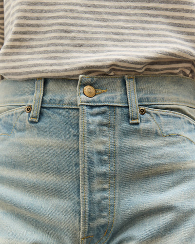 Brain Dead Type 00: 15 oz Denim, Light Washed Indigo