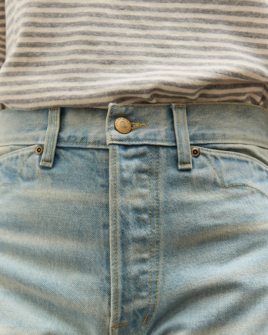 Brain Dead Type 00: 15 oz Denim, Light Washed Indigo
