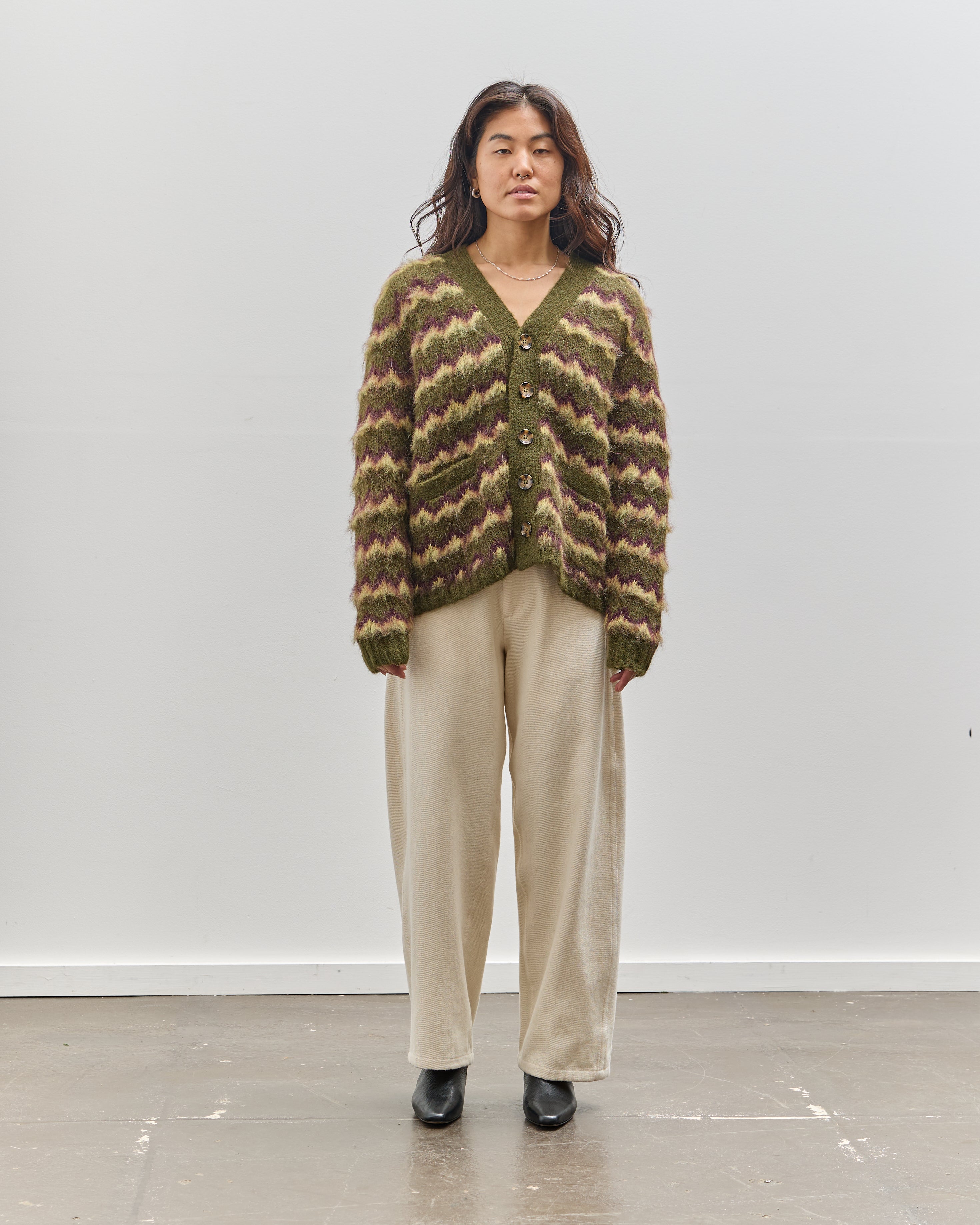 Brain Dead Zig Zag Striped Sweater, Olive – Glasswing