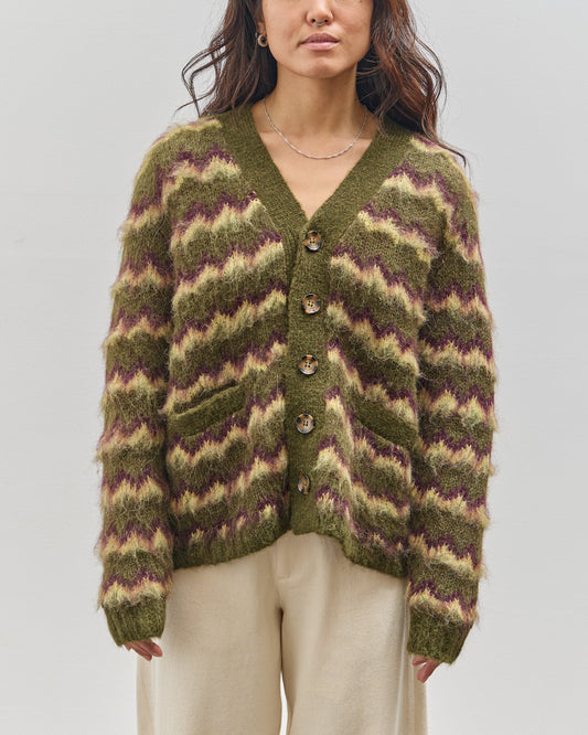 Brain Dead Zig Zag Striped Sweater, Olive