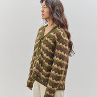 Brain Dead Zig Zag Striped Sweater, Olive