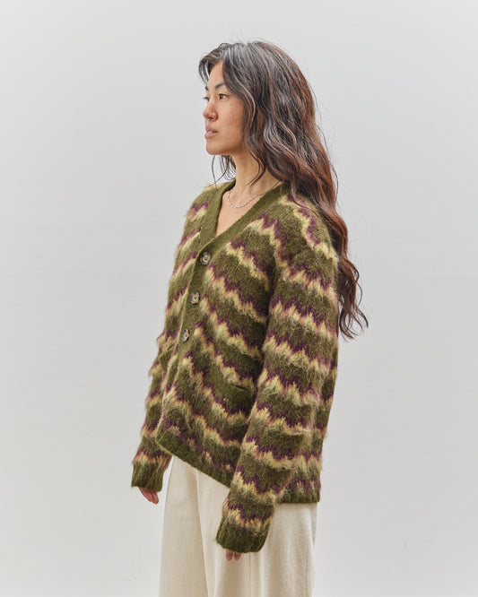 Brain Dead Zig Zag Striped Sweater, Olive