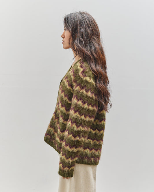 Brain Dead Zig Zag Striped Sweater, Olive