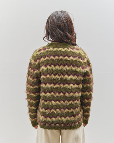 Brain Dead Zig Zag Striped Sweater, Olive