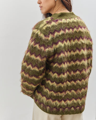 Brain Dead Zig Zag Striped Sweater, Olive