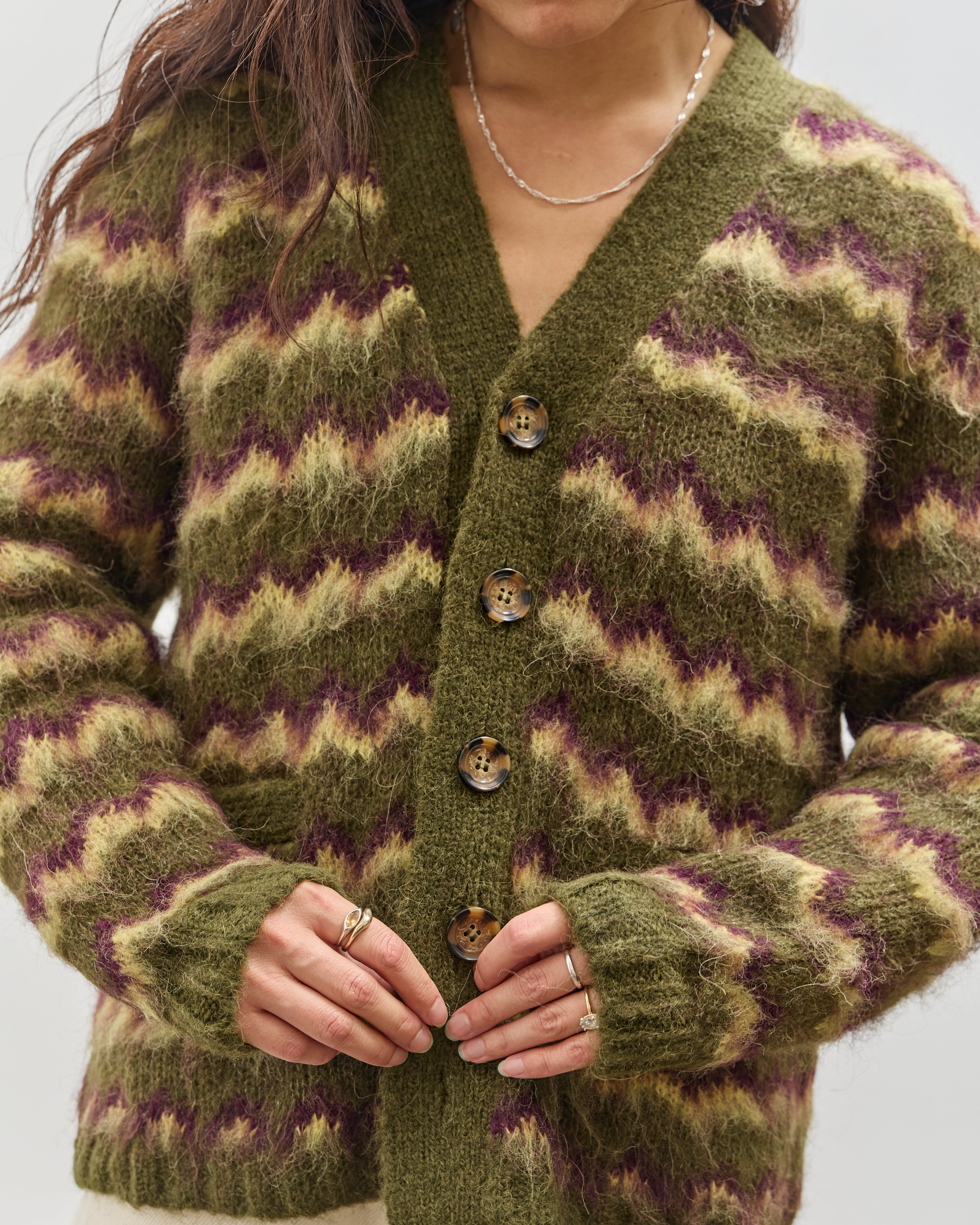 トップス BRAINDEAD BUGGIN' OUT CROCHET CARDIGAN Brain Dead Green Buggin' Out Cardigan Brain Dead
