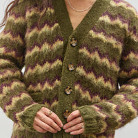 Brain Dead Zig Zag Striped Sweater, Olive