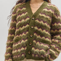 Brain Dead Zig Zag Striped Sweater, Olive