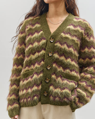 Brain Dead Zig Zag Striped Sweater, Olive