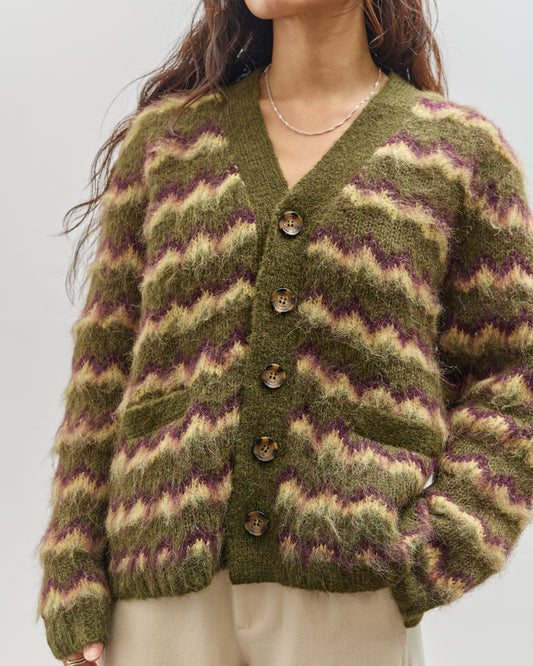 Brain Dead Zig Zag Striped Sweater, Olive