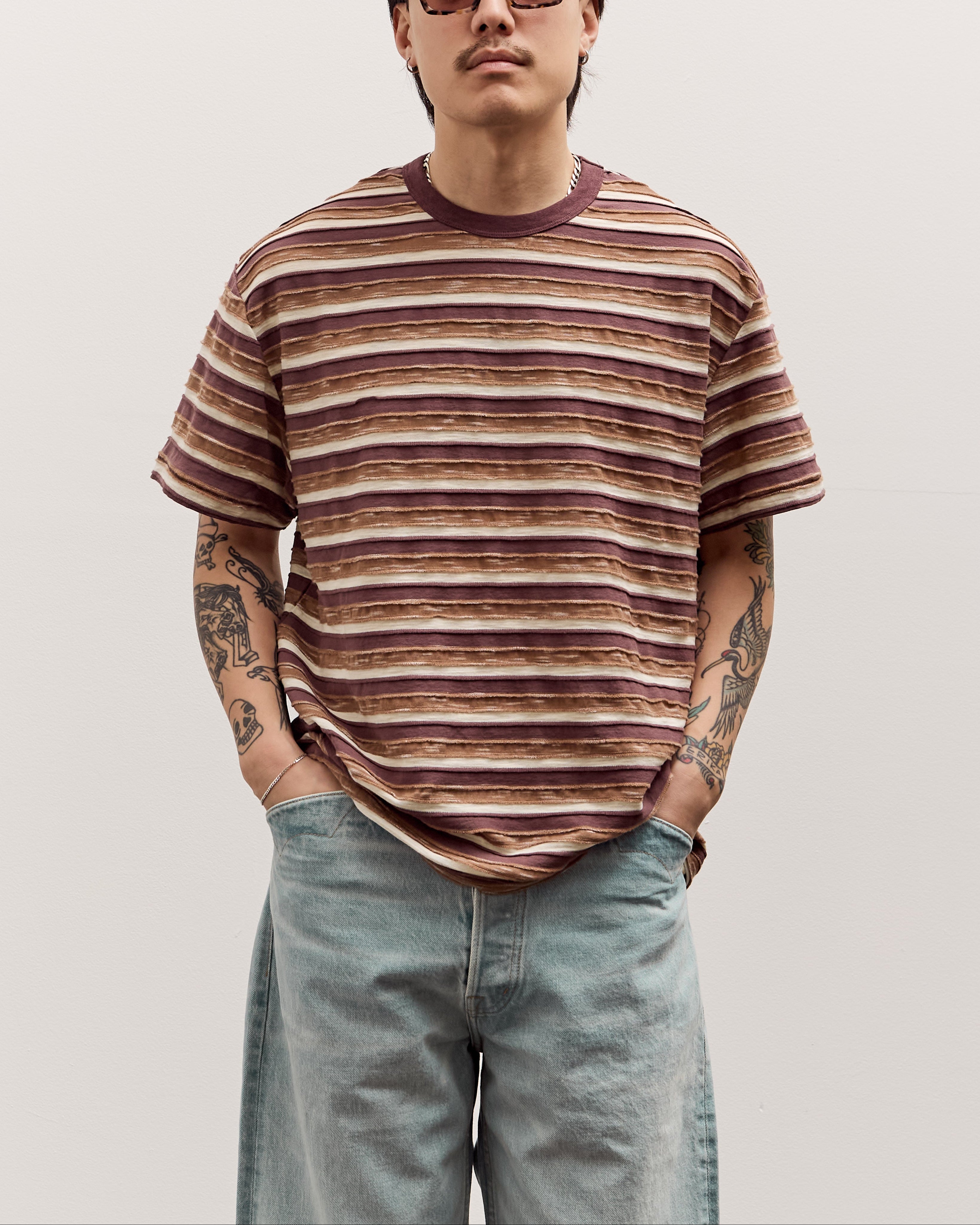 Brain Dead Casey Striped T-Shirt, Coffee – Glasswing