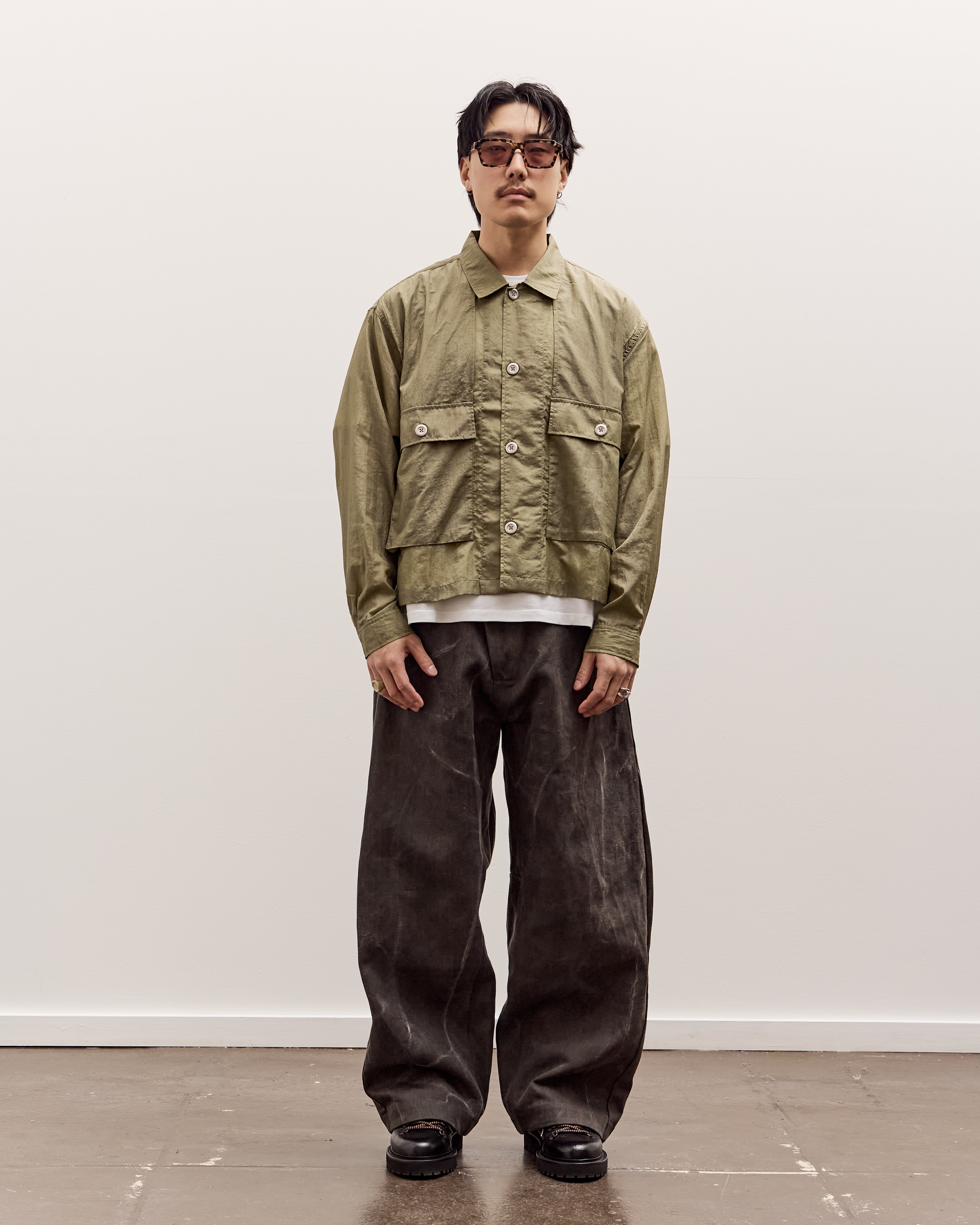 Brain Dead Cropped Nylon Button Up Shirt Unisex, Army – Glasswing