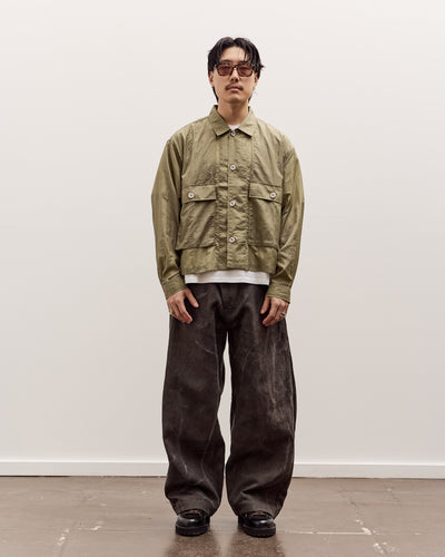 Brain Dead Cropped Nylon Button Up Shirt Unisex, Army