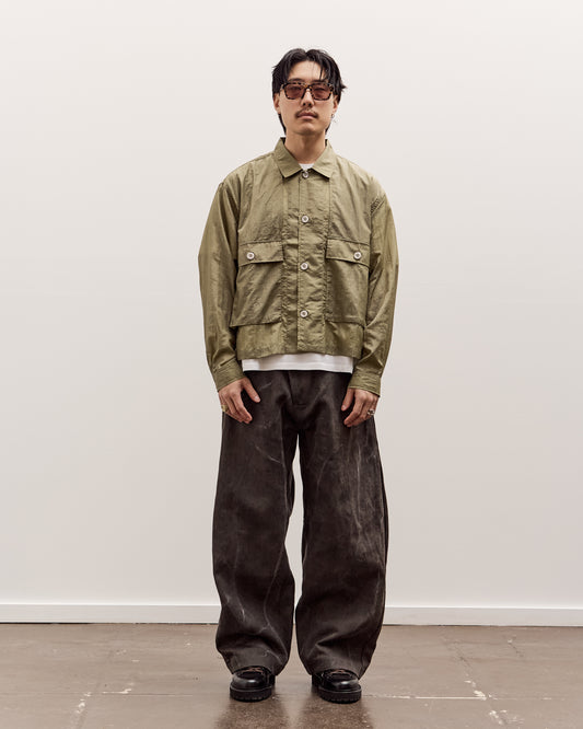 Brain Dead Cropped Nylon Button Up Shirt Unisex, Army