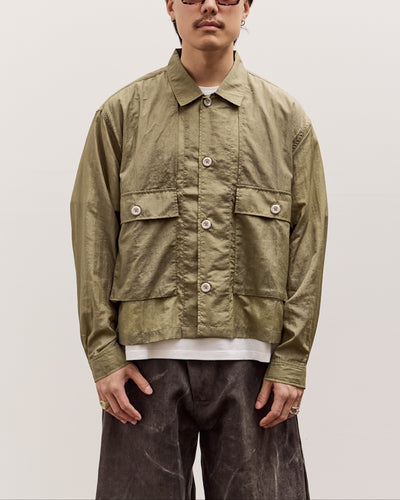Brain Dead Cropped Nylon Button Up Shirt Unisex, Army
