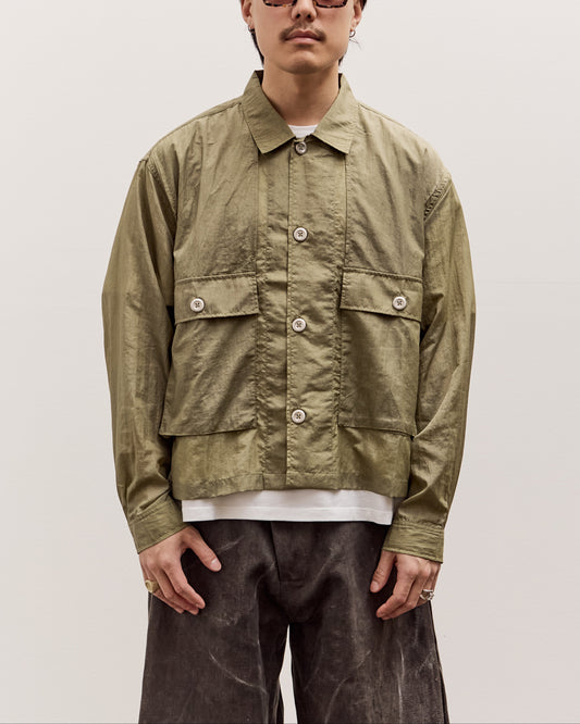 Brain Dead Cropped Nylon Button Up Shirt Unisex, Army