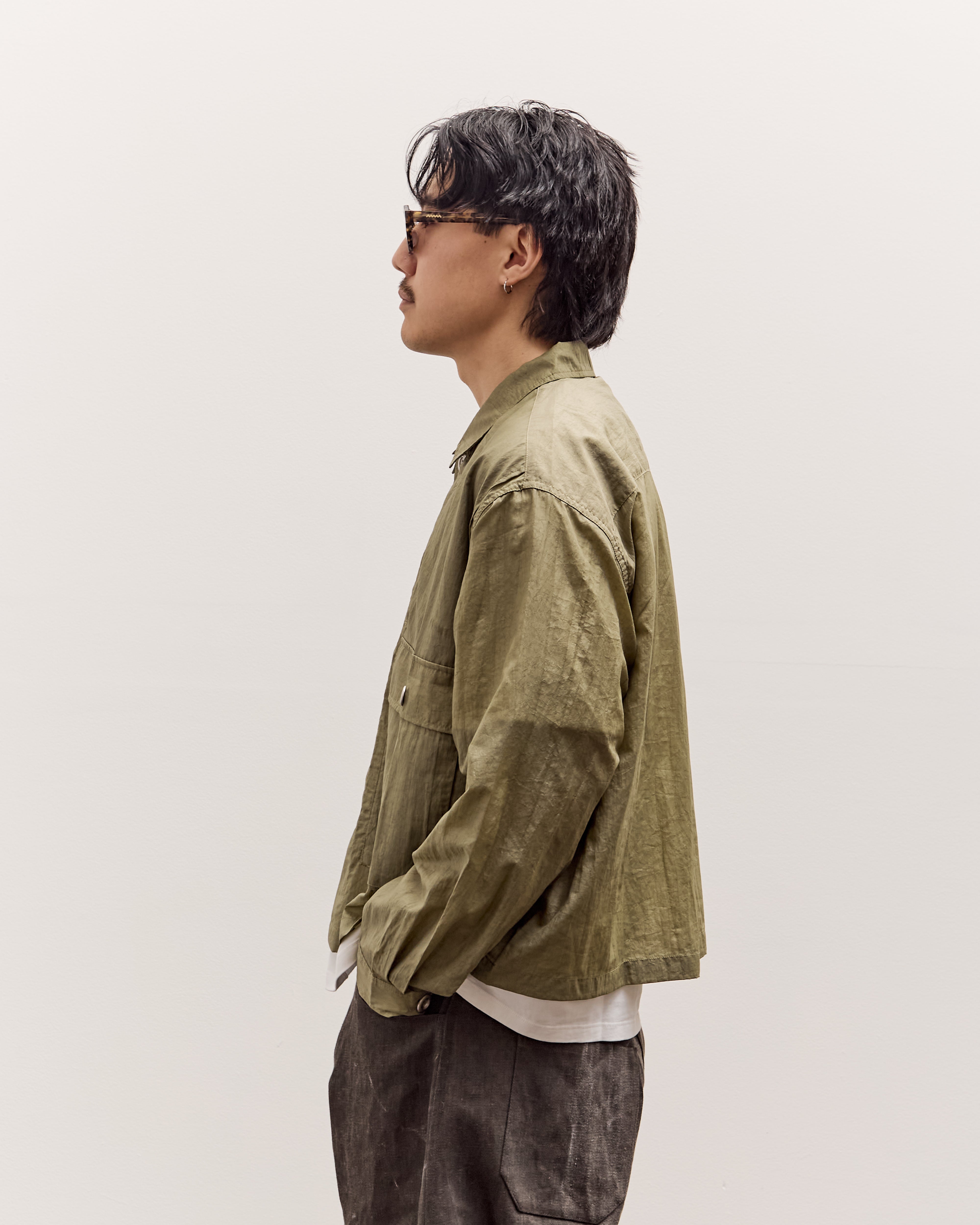 Brain Dead Cropped Nylon Button Up Shirt Unisex, Army – Glasswing