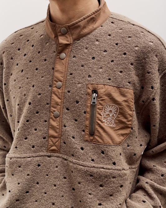 Brain Dead Hole Mock Neck Pullover Unisex, Brown