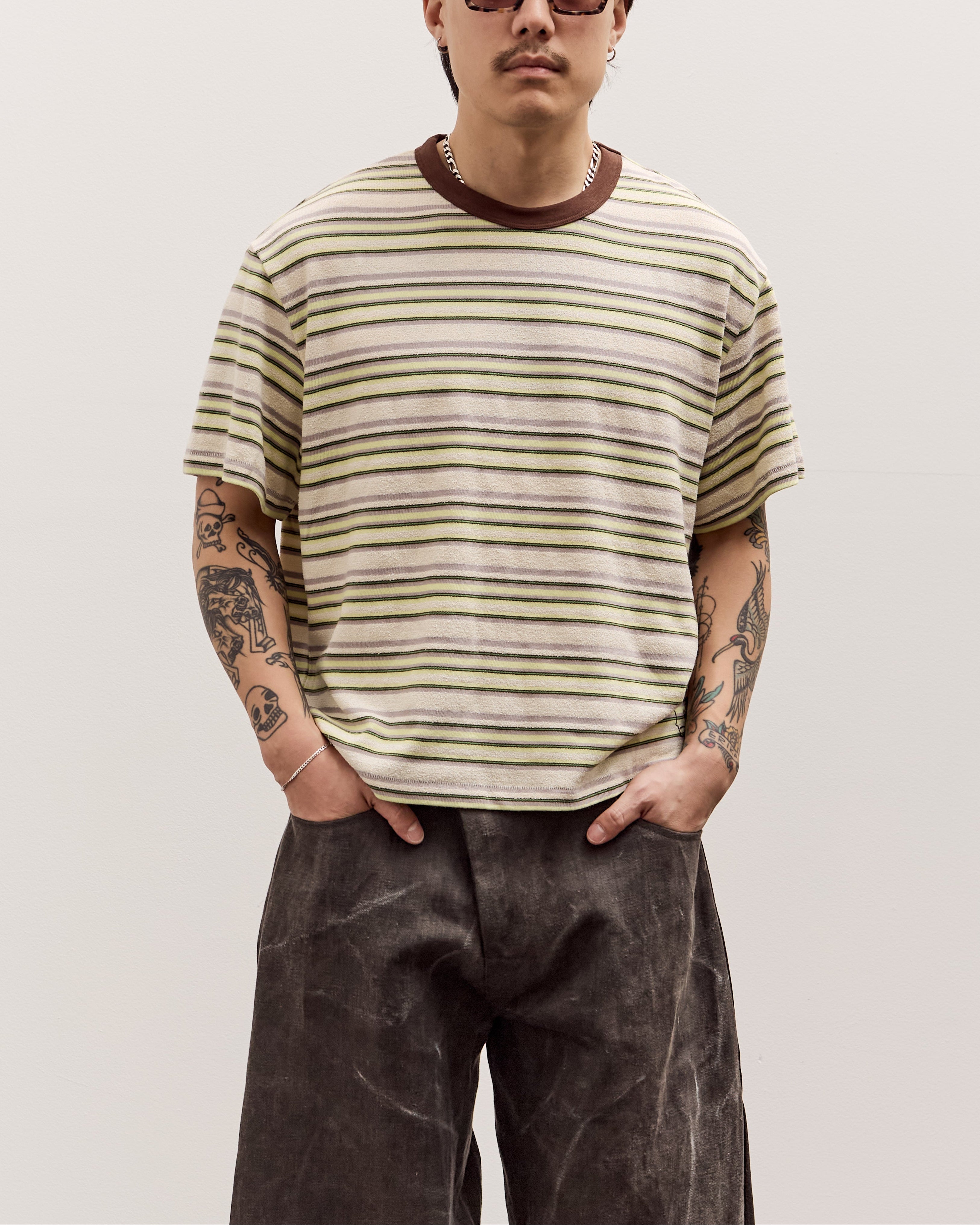 Brain Dead Looped Stripe T-Shirt , Green Multi – Glasswing