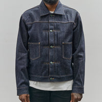 Brain Dead Unisex 14.1oz Selvedge Denim Trucker Jacket, Indigo