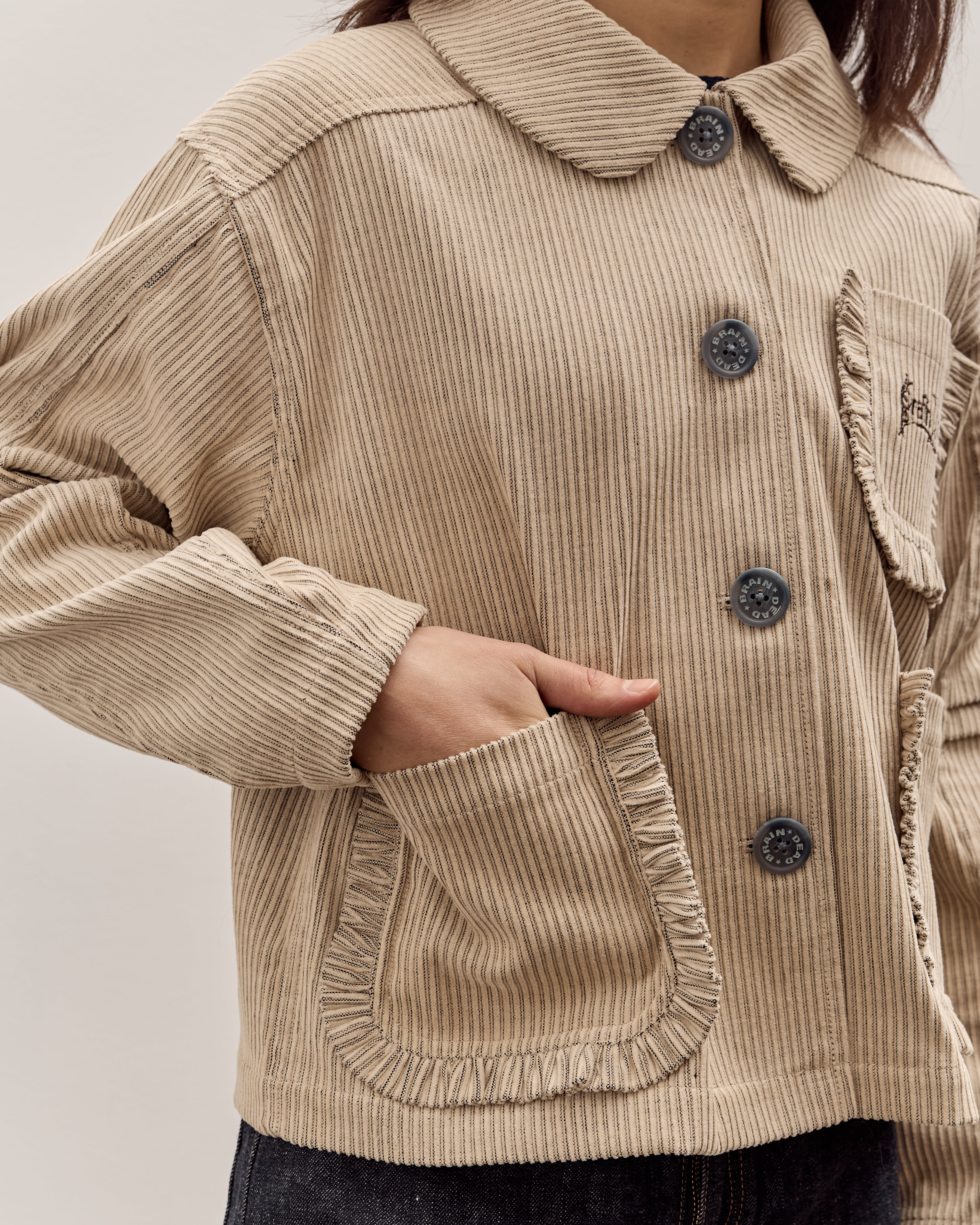Brain Dead Boxy Ruffle Jacket , Natural – Glasswing