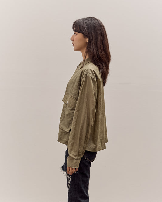Brain Dead Cropped Nylon Button Up Shirt, Army