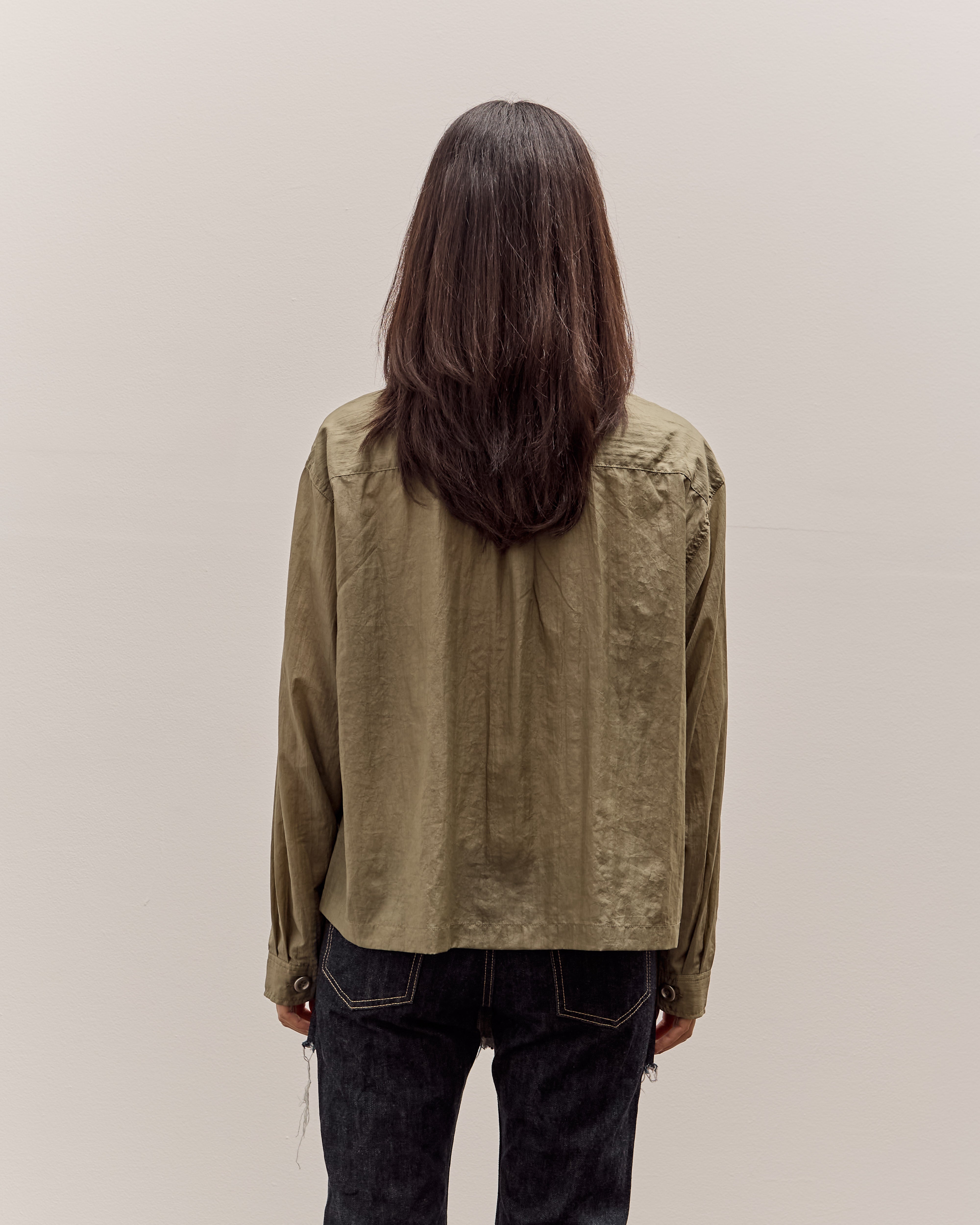 Brain Dead Cropped Nylon Button Up Shirt, Army – Glasswing