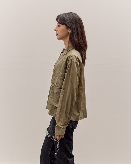 Brain Dead Cropped Nylon Button Up Shirt, Army