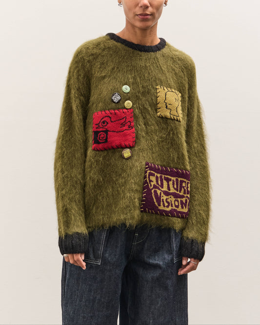 Brain Dead Future Vision Boxy Knit Sweater, Olive