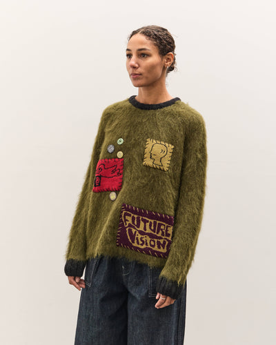 Brain Dead Future Vision Boxy Knit Sweater, Olive