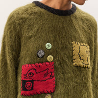 Brain Dead Future Vision Boxy Knit Sweater, Olive