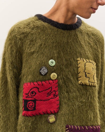 Brain Dead Future Vision Boxy Knit Sweater, Olive