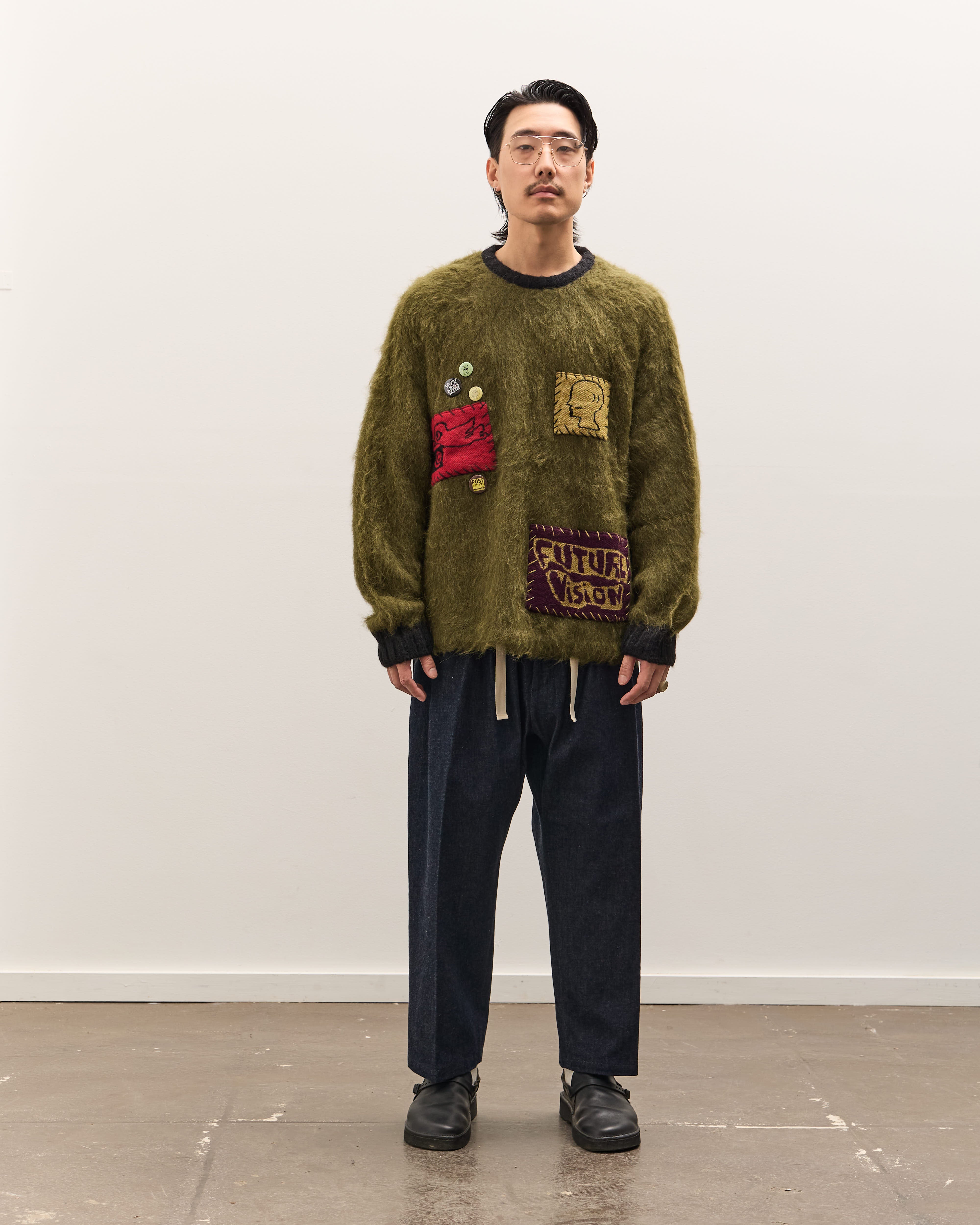 Brain Dead Future Vision Boxy Knit Sweater Unisex, Olive – Glasswing