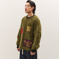 Brain Dead Future Vision Boxy Knit Sweater Unisex, Olive
