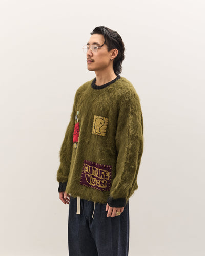 Brain Dead Future Vision Boxy Knit Sweater Unisex, Olive