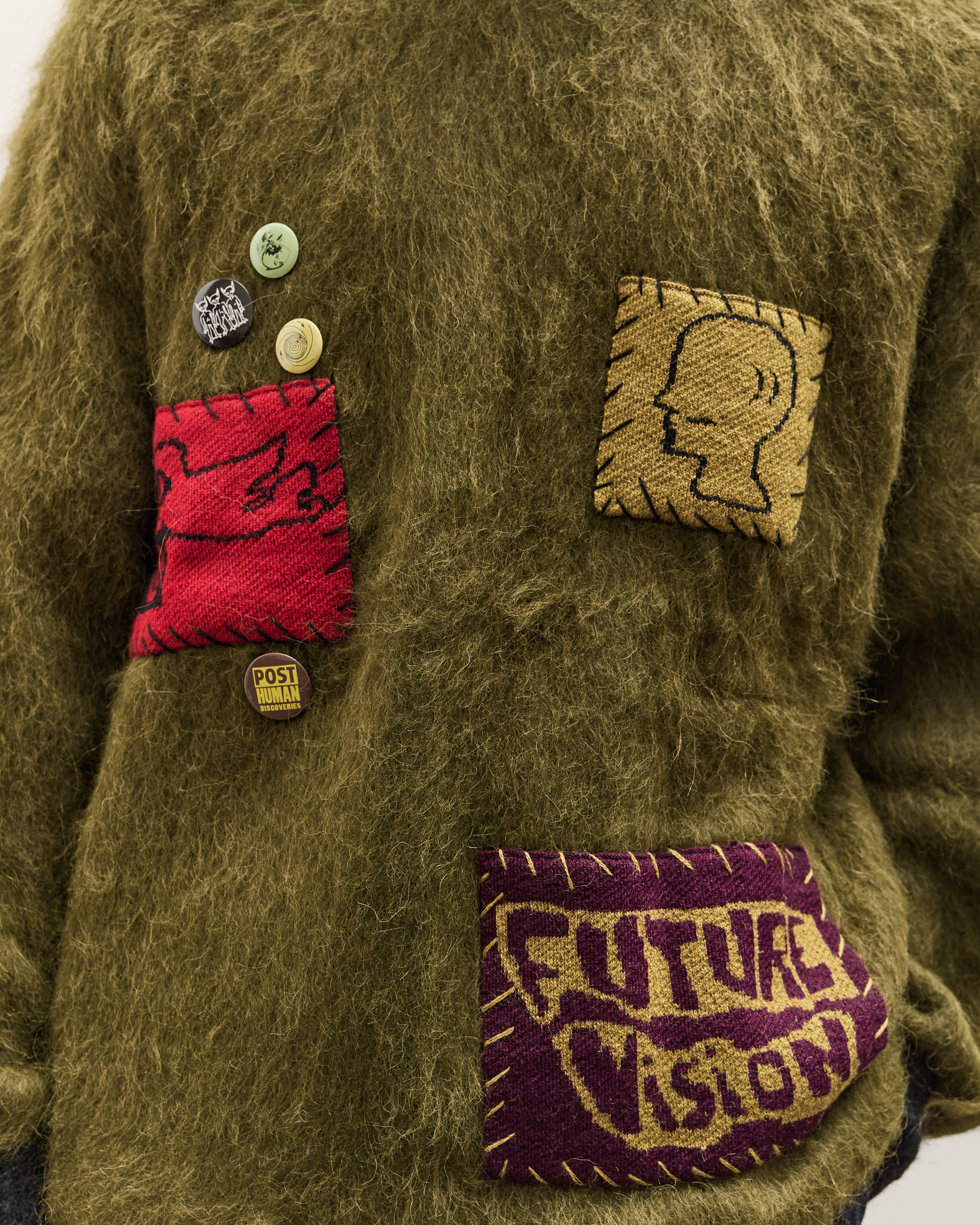 Brain Dead Future Vision Boxy Knit Sweater Unisex, Olive – Glasswing