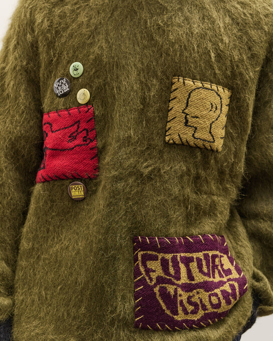 Brain Dead Future Vision Boxy Knit Sweater Unisex, Olive