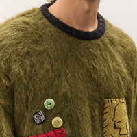 Brain Dead Future Vision Boxy Knit Sweater Unisex, Olive