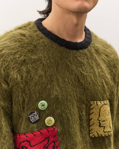 Brain Dead Future Vision Boxy Knit Sweater Unisex, Olive