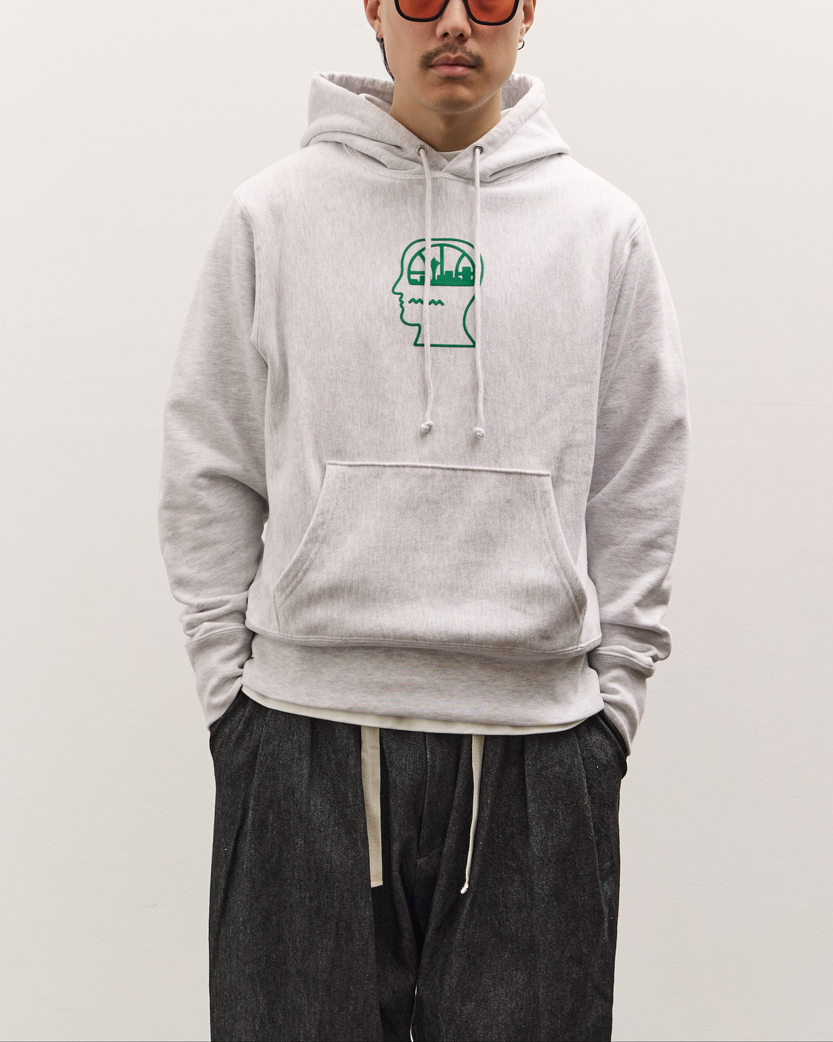 Brain Dead x Glasswing Seattle Logohead Hoodie, Heather Grey