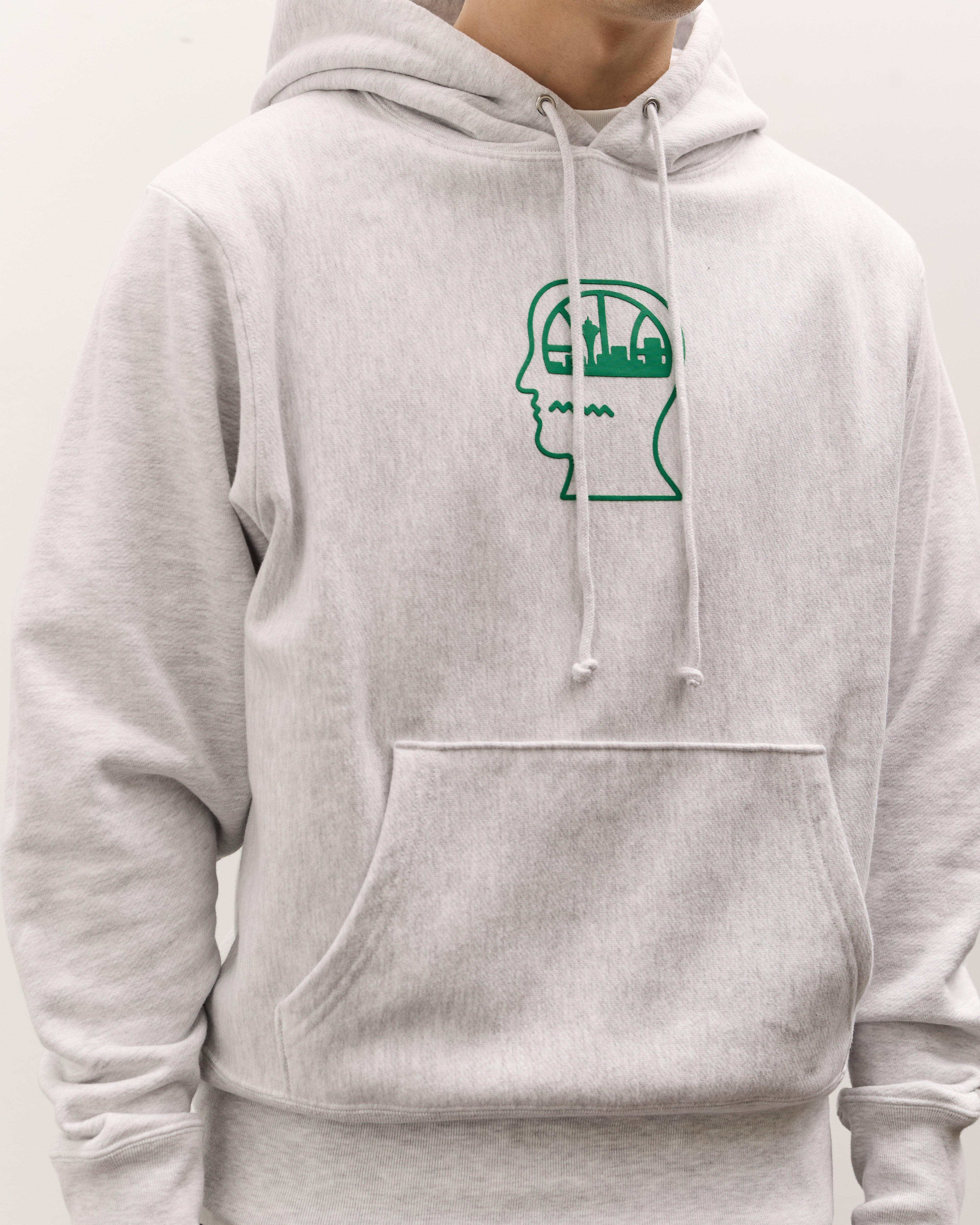 Brain Dead x Glasswing Seattle Logohead Hoodie, Heather Grey