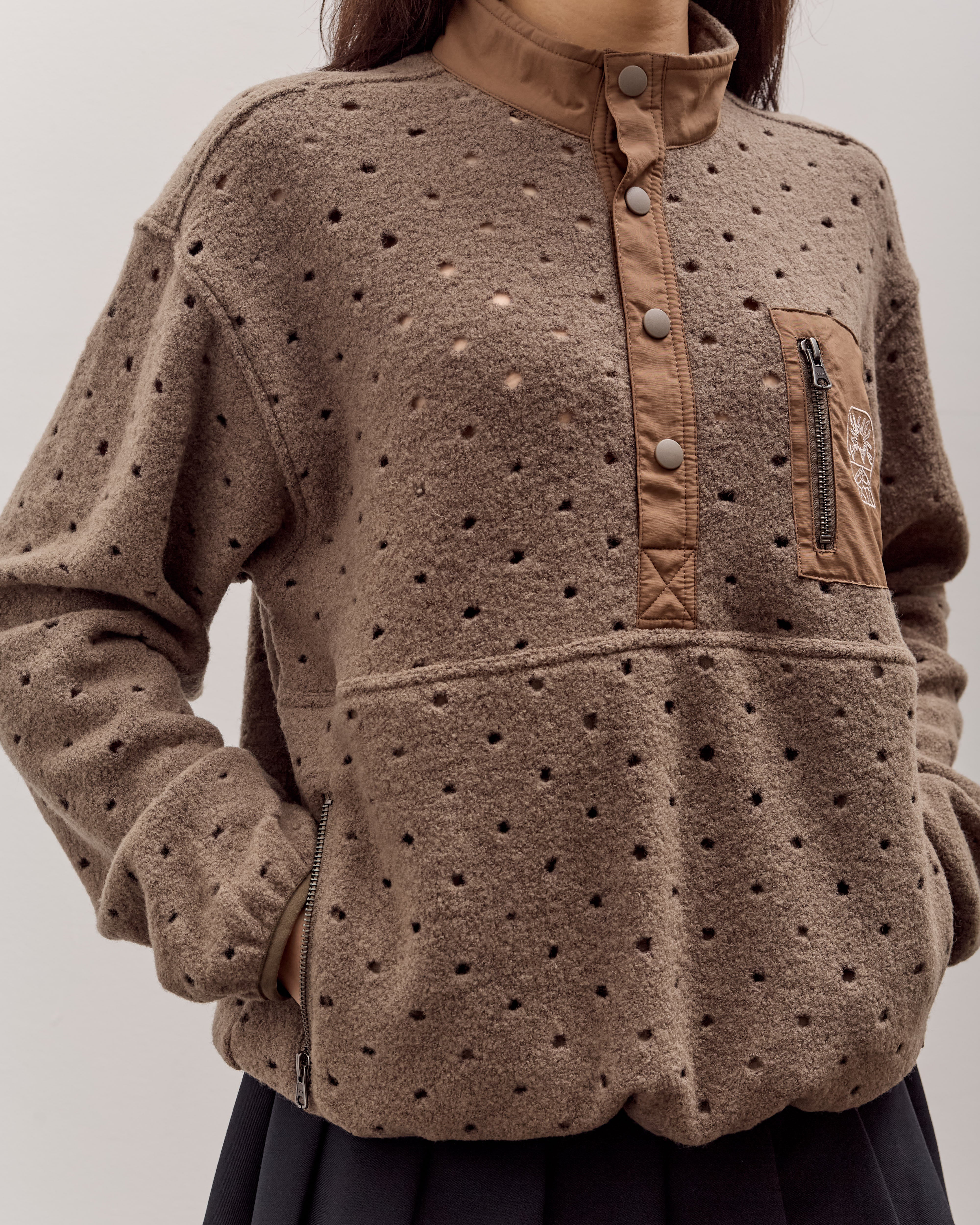 Brain Dead Hole Mock Neck Pullover, Brown – Glasswing