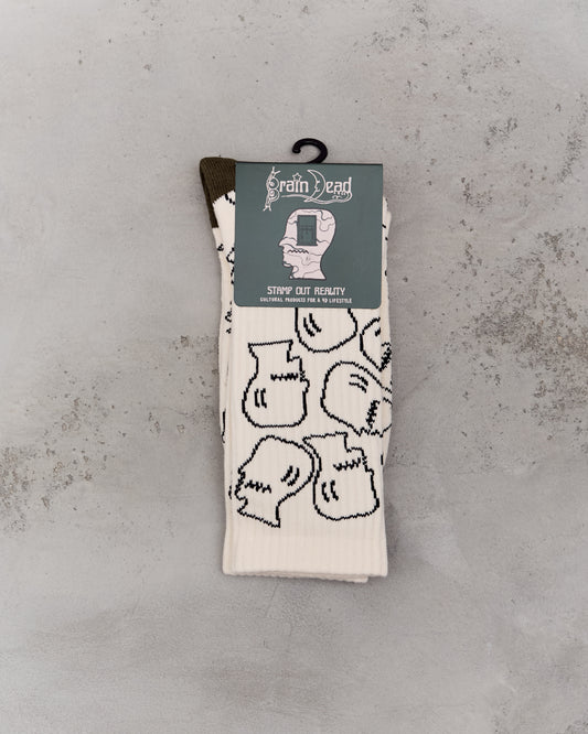 Brain Dead Logohead Crew Socks, Cream
