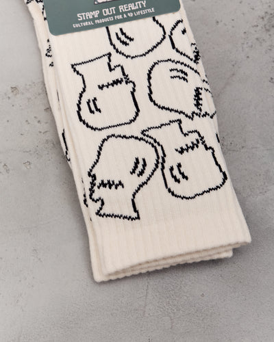 Brain Dead Logohead Crew Socks, Cream